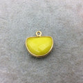 Gold Vermeil Faceted Half Moon Shaped Yellow Hydro (Man-made) Chalcedony Bezel Pendant - Measuring 12mm x 16mm - Sold Individually
