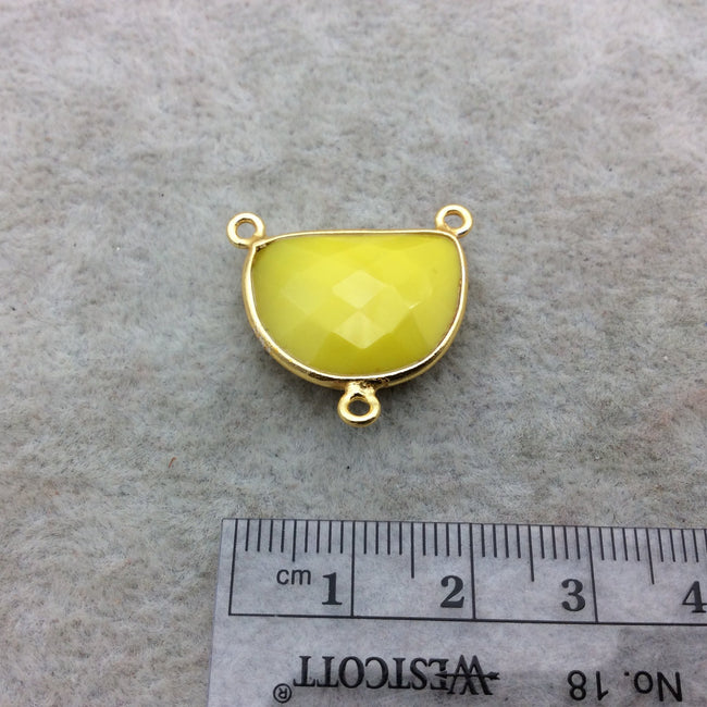 Gold Vermeil Faceted Half Moon Shaped Yellow Hydro (Man-made) Chalcedony Bezel 3 Ring Connector - Measuring 16mm x 20mm - Sold Individually