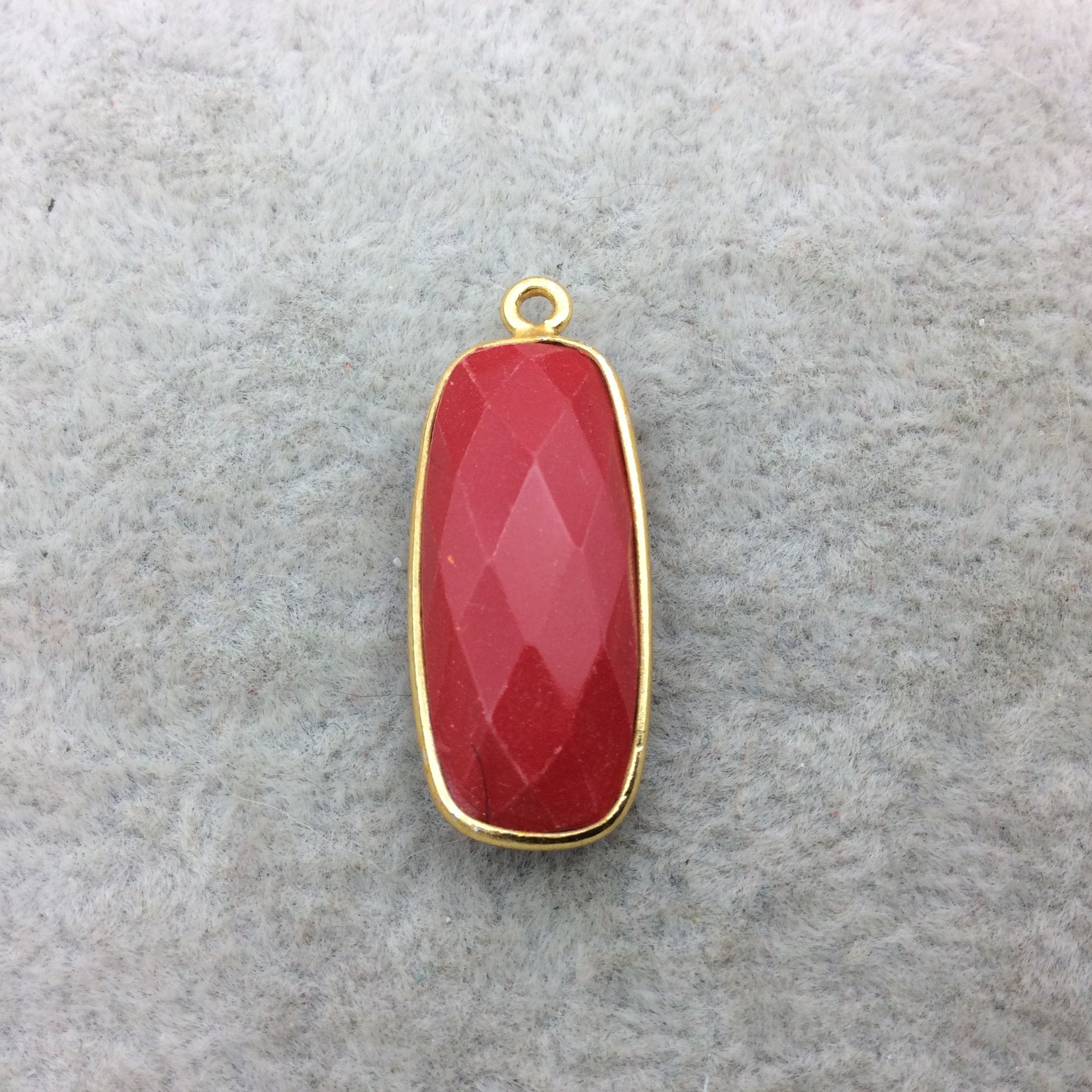 Gold Vermeil Faceted Rounded Rectangle Shape Opaque Red Hydro (Man-made) Chalcedony Bezel Pendant ~ 10mm x 25mm - Sold Per Each