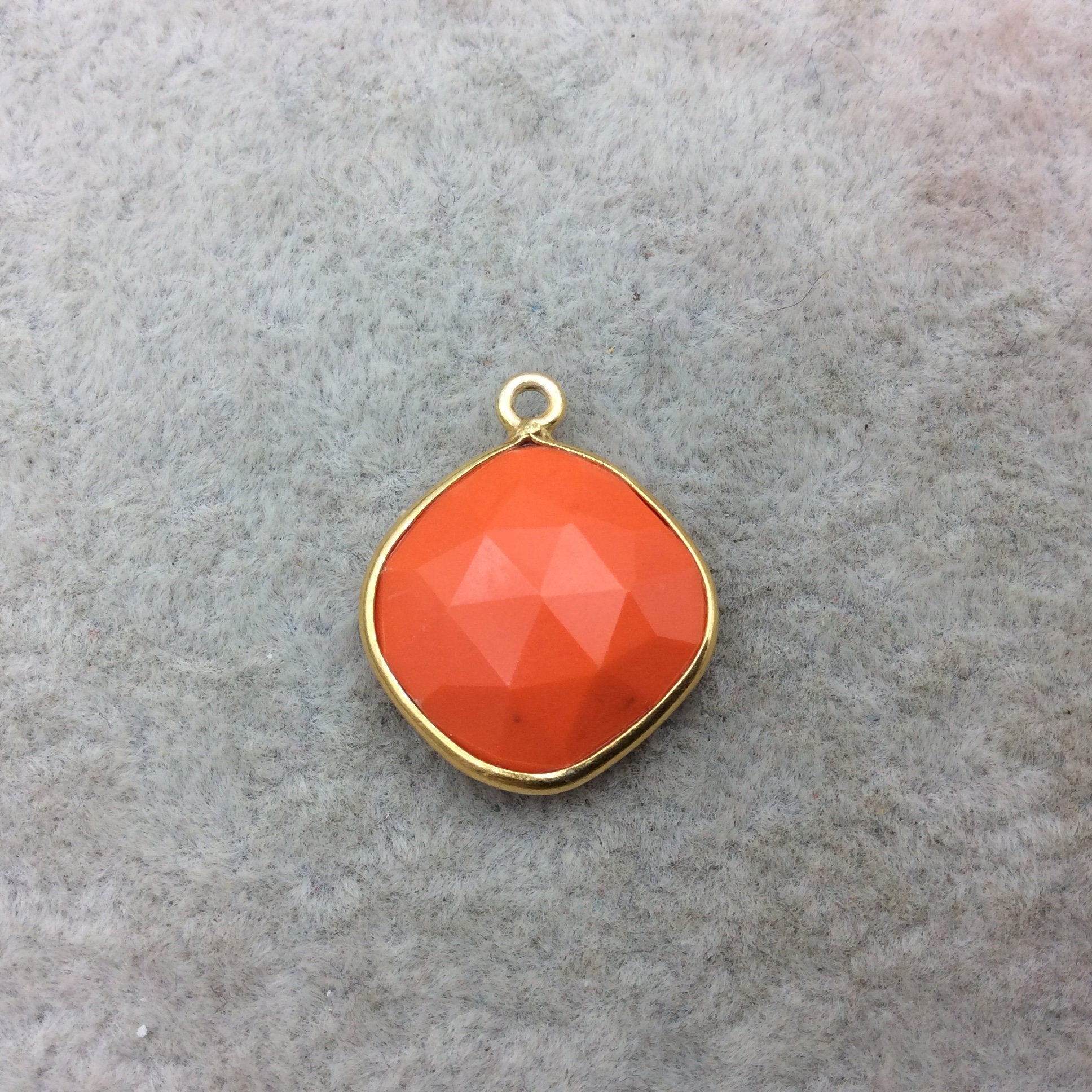 Gold Vermeil Faceted Diamond Shape Opaque Orange  Hydro (Man-made) Chalcedony Bezel Pendant ~ 15mm x 15mm - Sold Per Each