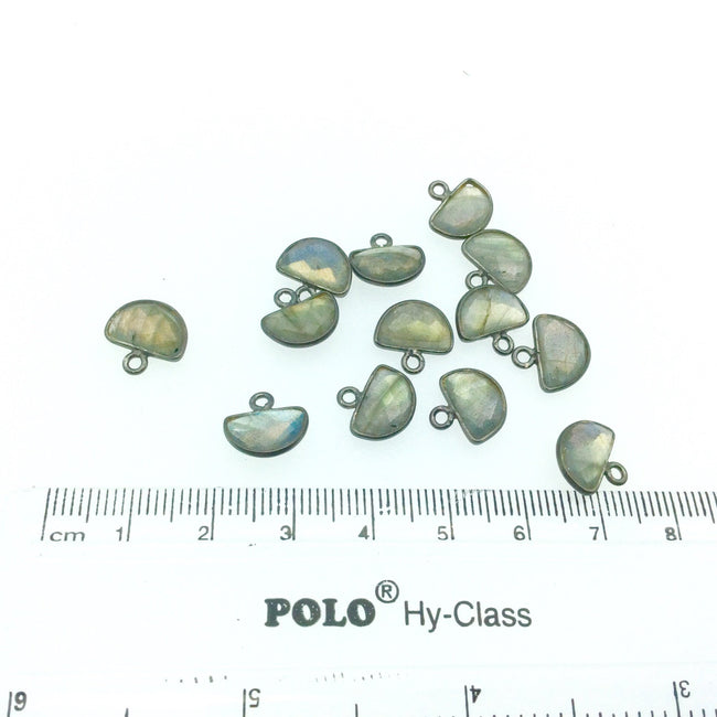 Single Gunmetal Sterling Faceted Natural Labradorite Freeform Half Moon Shape Bezel Pendant ~ Approx. 8mm x 10mm - Sold Individually, Random