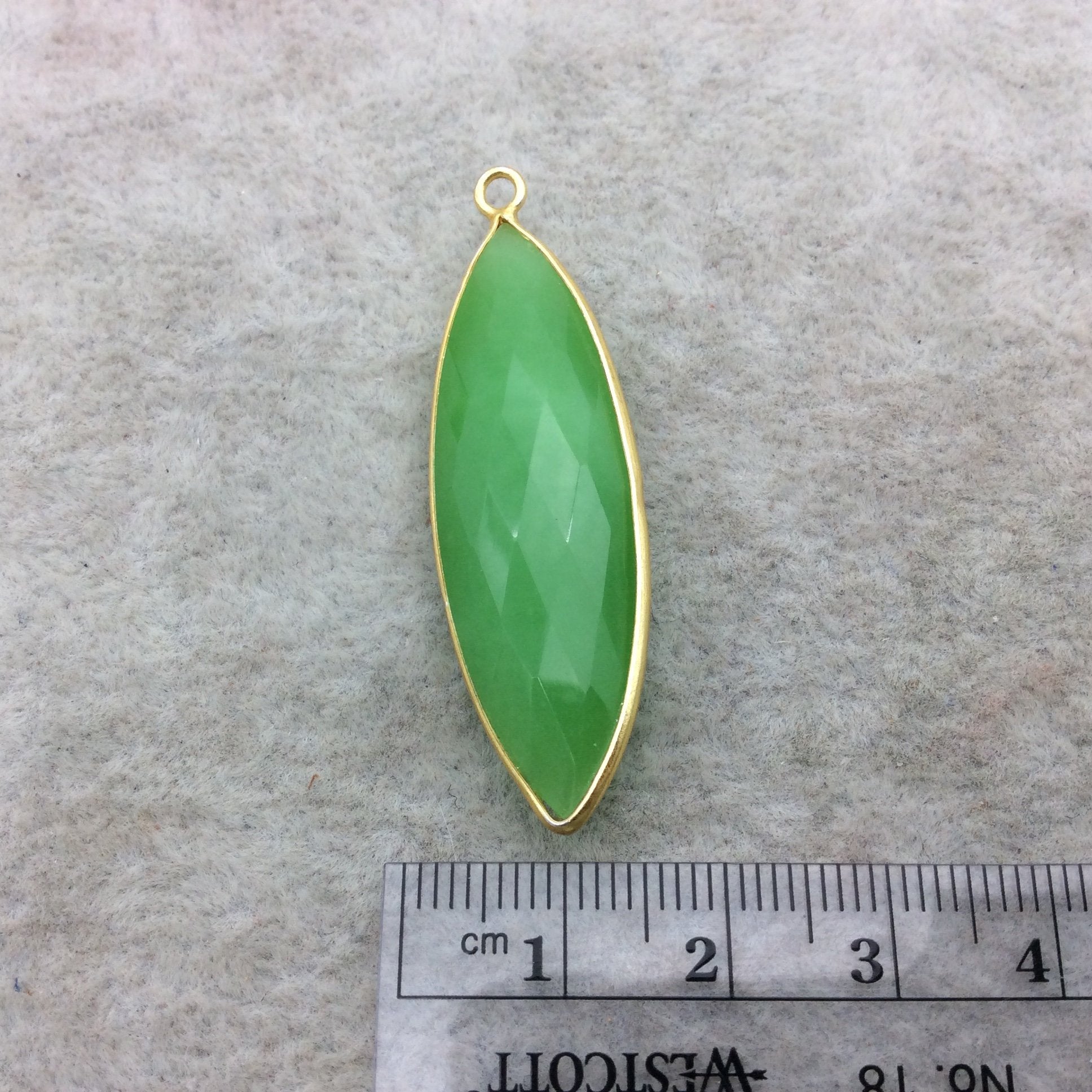 Gold Vermeil Faceted Marquise Shaped Green Hydro (Man-made) Chalcedony Bezel Pendant - Measuring 13mm x 42mm - Sold Individually