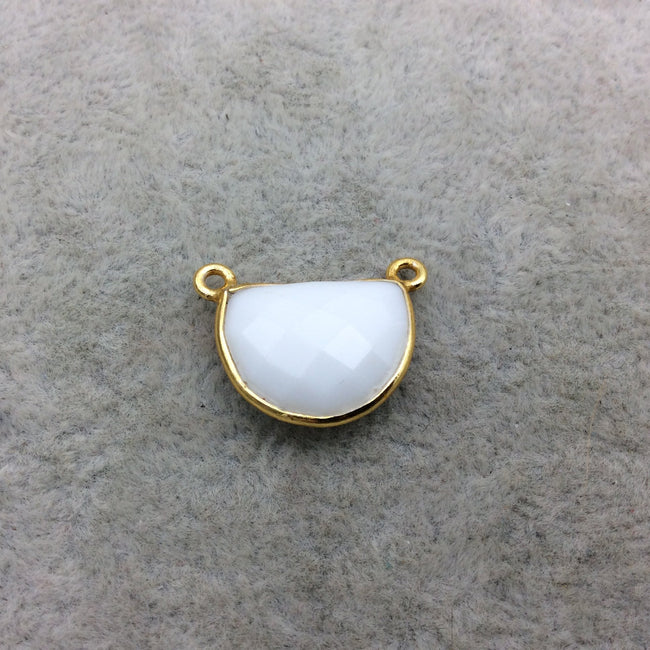 Gold Vermeil Faceted Half Moon Shaped White Hydro (Man-made) Chalcedony Bezel Connector - Measuring 12mm x 16mm - Sold Individually
