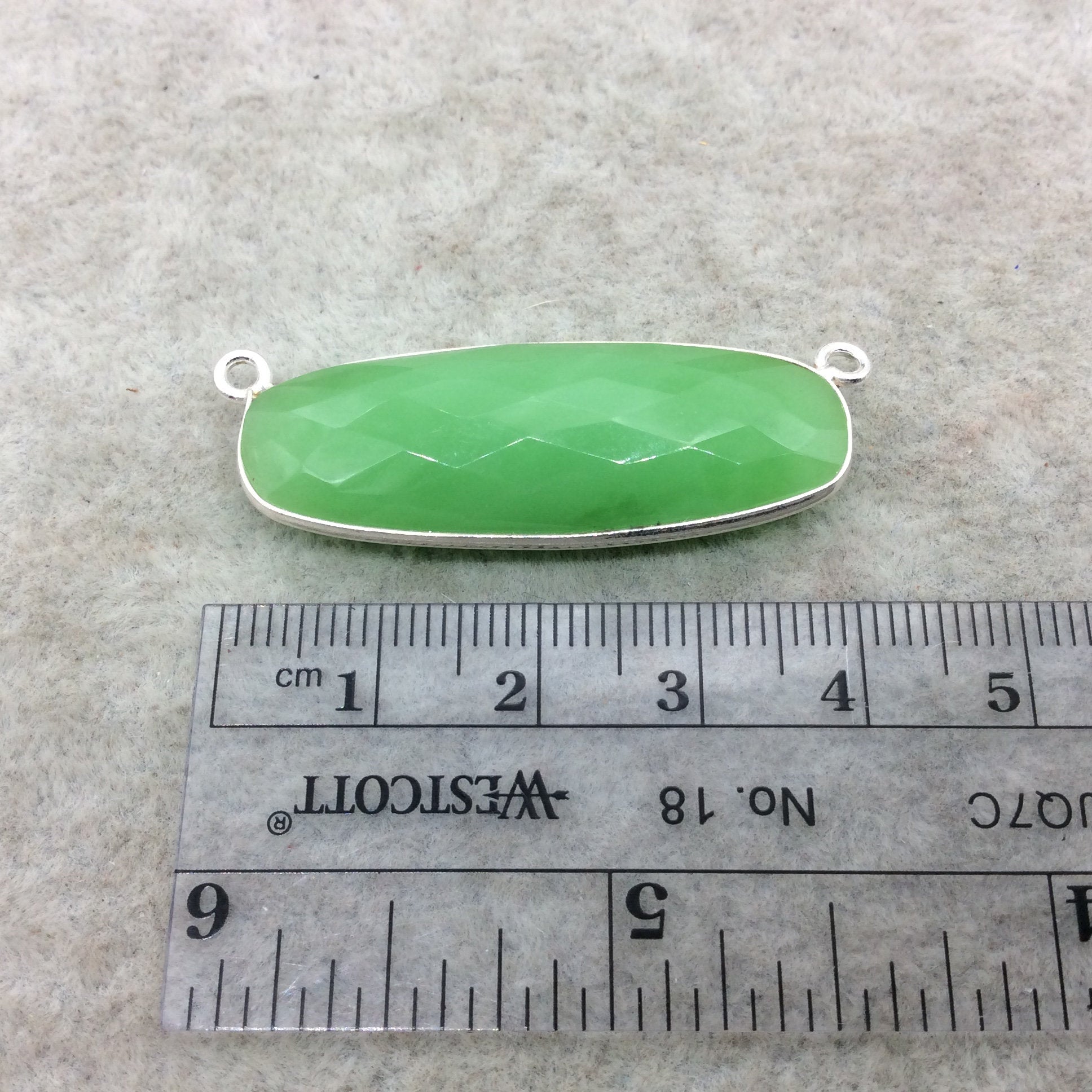 Sterling Silver Faceted Rounded Rectangle Top Loop Shape Green Hydro (Man-made) Chalcedony Bezel Connector ~ 14mm x 38mm - Sold Individually