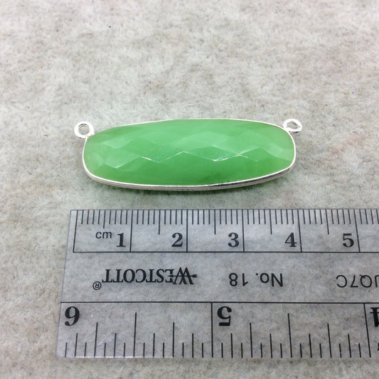 Sterling Silver Faceted Rounded Rectangle Top Loop Shape Green Hydro (Man-made) Chalcedony Bezel Connector ~ 14mm x 38mm - Sold Individually