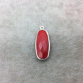 Sterling Silver Faceted Rounded Rectangle Shape Opaque Red  Hydro (Man-made) Chalcedony Bezel Pendant ~ 10mm x 25mm - Sold Per Each