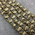 Gold Finish Puffed Skull And Crossbones Shape Plated Pewter Beads (47202)- 8" Strand (Approx. 15 Beads) - 12mm x 14mm - 5mm Hole Size
