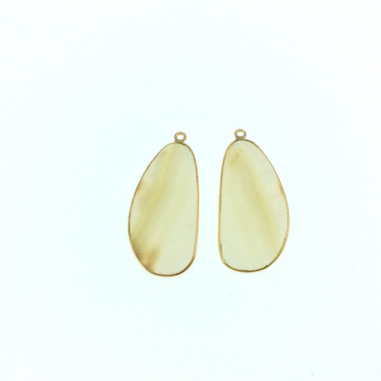 One Pair of OOAK Gold Finish Faceted Yellow Banded Agate Freeform Shaped Bezel Pendants "GC"- Measuring 18mm x 36mm - Natural Gemstone