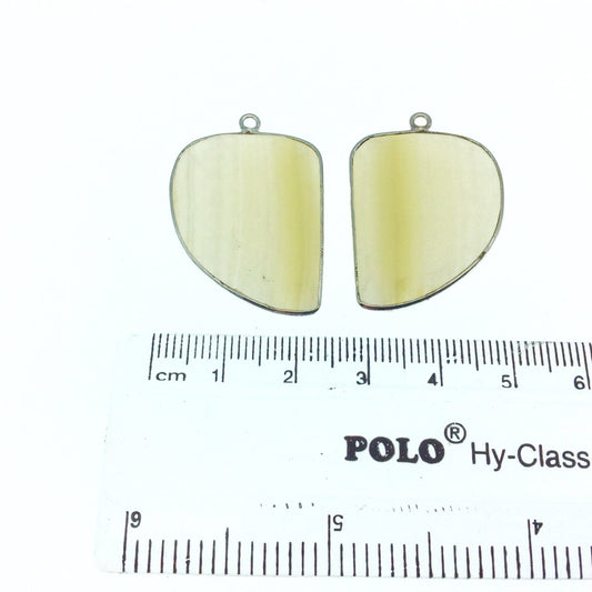 One Pair of OOAK Silver Finish Faceted Yellow Banded Agate Freeform Shaped Bezel Pendants "SD"- Measuring 22mm x 30mm - Natural Gemstone