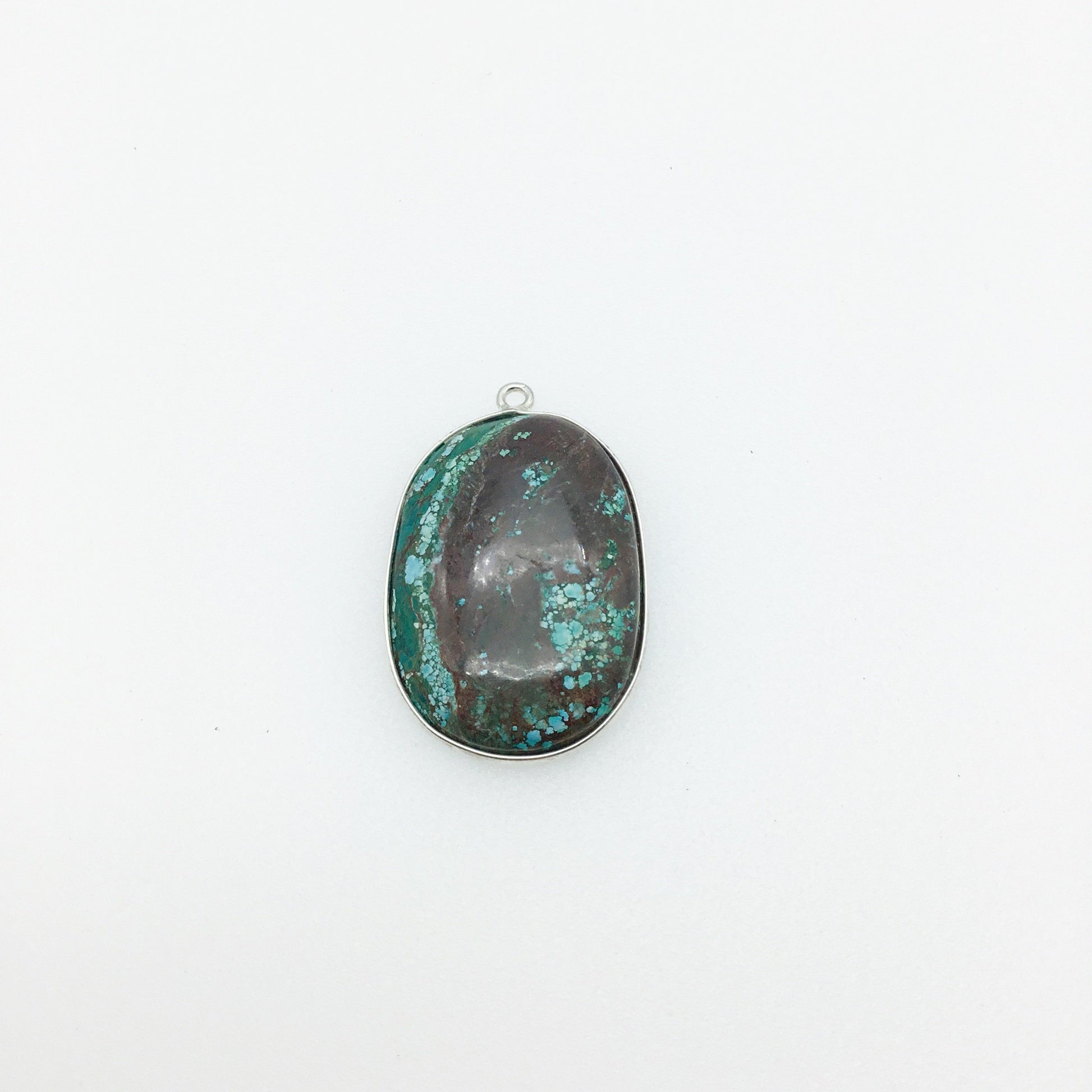 OOAK Silver Plated Stabilized Brazilian Turquoise Freeform Shaped Bezel Pendant "BTS6" - ~ 21mm x 30mm - Sold Individually , As Pictured