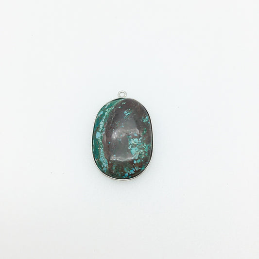OOAK Silver Plated Stabilized Brazilian Turquoise Freeform Shaped Bezel Pendant "BTS6" - ~ 21mm x 30mm - Sold Individually , As Pictured
