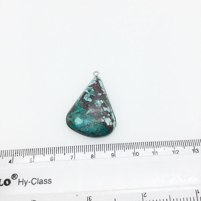 OOAK Silver Plated Stabilized Brazilian Turquoise Freeform Shaped Bezel Pendant "BTS8" - ~ 25mm x 33mm - Sold Individually , As Pictured