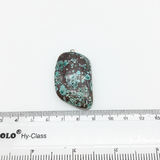 OOAK Silver Plated Stabilized Brazilian Turquoise Freeform Shaped Bezel Pendant "BTS10" - ~ 25mm x 40mm - Sold Individually , As Pictured