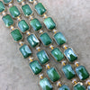 10mm x 14mm Gold Electroplated Glossy Finish Faceted Opaque Green Crystal Rectangle Beads  - Sold by 7" Strands (10 Beads) -