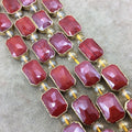 10mm x 14mm Gold Electroplated Glossy Finish Faceted Opaque Deep Red Crystal Rectangle Beads  - Sold by 7" Strands (10 Beads) -