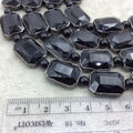 13mm x 18mm Gunmetal Electroplated Glossy Finish Faceted Opaque Black Crystal Rectangle Beads  - Sold by 7" Strands (8 Beads) -