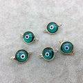 Gold Plated  Smooth Transparent Green Evil Eye Glass  Round/Coin Shaped Bezel Connector - Measuring 10mm x 10mm - Sold Individually