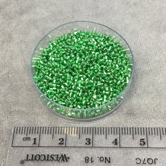Size 11/0 Glossy Silver Lined Light Green Genuine Miyuki Delica Glass Seed Beads - Sold by 7.2 Gram Tubes (Approx. 1300 Beads per 2" Tube)