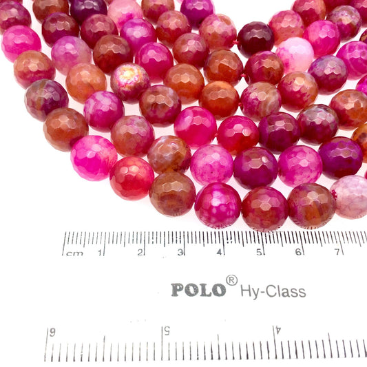 12mm Faceted Mixed Fuchsia Agate Round/Ball Shaped Beads - 15" Strand (Approximately 32 Beads) - Natural Semi-Precious Gemstone