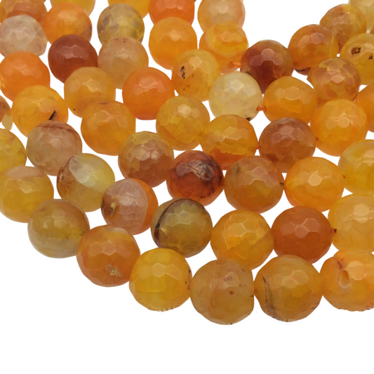 12mm Faceted Mixed Yellow/Orange Agate Round/Ball Shaped Beads - 14.75" Strand (Approximately 32 Beads) - Natural Semi-Precious Gemstone
