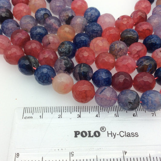 12mm Faceted Mixed Purple/Pink/Blue Agate Round/Ball Shaped Beads - 15" Strand (Approximately 32 Beads) - Natural Semi-Precious Gemstone