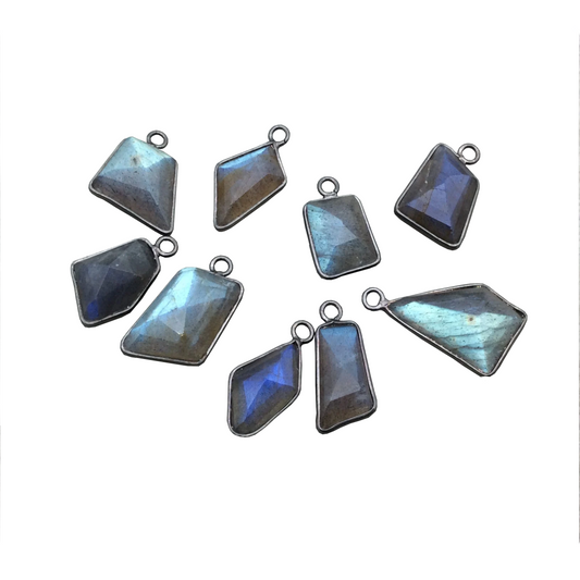 Labradorite Bezel | Medium Gunmetal Finish Freeform Shaped Plated Copper Pendant Component- ~ 10-13mm x 13-20mm -Sold Individually at Random