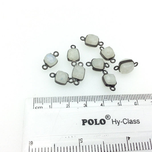 Gunmetal Finish Faceted Natural Gray Moonstone Cube/Square Shape Plated Copper Bezel Connector - Approx. 8-10mm -  Sold Individually, Random