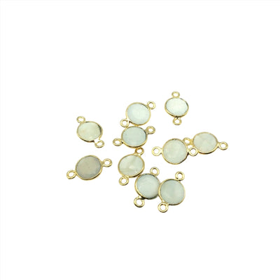 Gold Plated Natural Gray Moonstone  Faceted Round/Coin Shaped Copper Bezel Connector -  Measures 8mm x 8mm - Sold Individually, Random