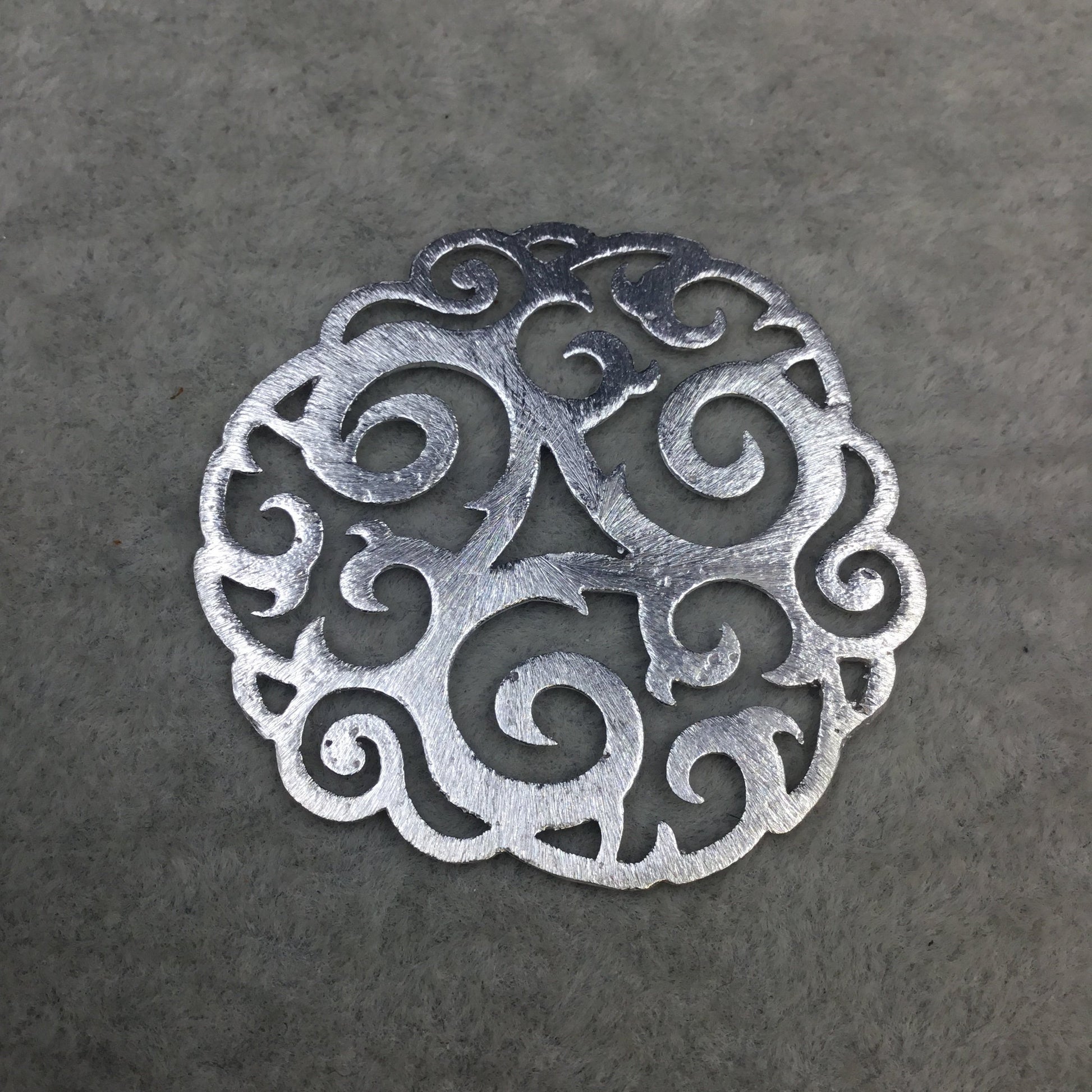 Medium Sized Silver Plated Tribal Swirl Cutout Shaped Brushed Finish Copper Components - Measuring 47mm x 47mm - Sold in Packs of 4