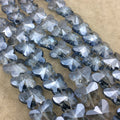 12mm x 15mm Glossy Faceted Transparent/Metallic Light Blue Crystal Glass Butterfly Shaped Beads - Sold By 12" Strands (~ 25 Beads)