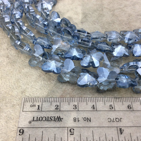 12mm x 15mm Glossy Faceted Transparent/Metallic Light Blue Crystal Glass Butterfly Shaped Beads - Sold By 12" Strands (~ 25 Beads)