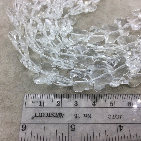 12mm x 15mm Glossy Faceted Transparent/Metallic Clear Crystal Glass Butterfly Shaped Beads - Sold By 12" Strands (~ 25 Beads)