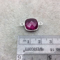 Sterling Silver Faceted Magenta (Lab Created) Quartz Square Shaped Bezel Connector - Measuring 12mm x 12mm - Sold Individually