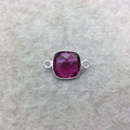 Sterling Silver Faceted Magenta (Lab Created) Quartz Square Shaped Bezel Connector - Measuring 12mm x 12mm - Sold Individually