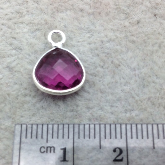 Sterling Silver Faceted Magenta (Lab Created) Quartz Heart/Teardrop Shaped Bezel Pendant - Measuring 10mm x 10mm - Sold Individually