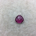 Sterling Silver Faceted Magenta (Lab Created) Quartz Heart/Teardrop Shaped Bezel Pendant - Measuring 15mm x 15mm - Sold Individually