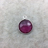 Sterling Silver Faceted Magenta (Lab Created) Quartz Round Shaped Bezel Pendant - Measuring 16mm x 16mm - Sold Individually