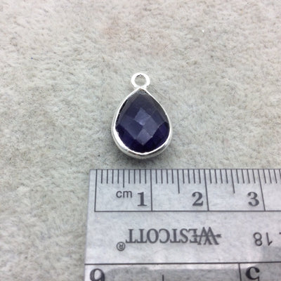 Sterling Silver Faceted Amethyst (Lab Created) Quartz Teardrop Shaped Bezel Pendant - Measuring 10mm x 15mm - Sold Individually