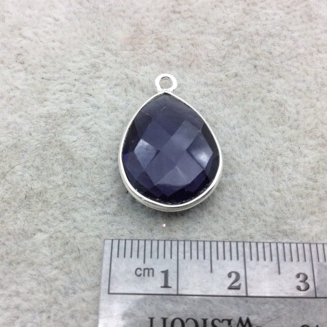 Sterling Silver Faceted Amethyst (Lab Created) Quartz Teardrop Shaped Bezel Pendant - Measuring 15mm x 20mm - Sold Individually