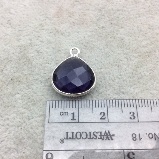 Sterling Silver Faceted Amethyst (Lab Created) Quartz Heart/Teardrop Shaped Bezel Pendant - Measuring 15mm x 15mm - Sold Individually