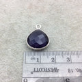 Sterling Silver Faceted Amethyst (Lab Created) Quartz Heart/Teardrop Shaped Bezel Pendant - Measuring 15mm x 15mm - Sold Individually
