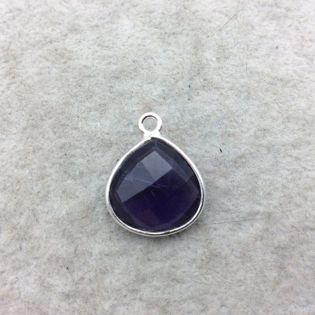 Sterling Silver Faceted Amethyst (Lab Created) Quartz Heart/Teardrop Shaped Bezel Pendant - Measuring 15mm x 15mm - Sold Individually