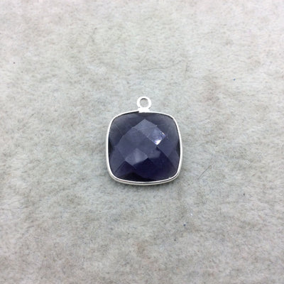 Sterling Silver Faceted Amethyst (Lab Created) Quartz Square Shaped Bezel Pendant - Measuring 18mm x 18mm - Sold Individually