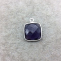 Sterling Silver Faceted Amethyst (Lab Created) Quartz Square Shaped Bezel Pendant - Measuring 15mm x 15mm - Sold Individually