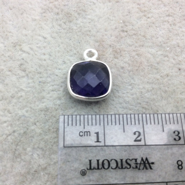 Sterling Silver Faceted Amethyst (Lab Created) Quartz Square Shaped Bezel Pendant - Measuring 10mm x 10mm - Sold Individually