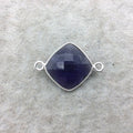 Sterling Silver Faceted Amethyst (Lab Created) Quartz Diamond Shaped Bezel Connector - Measuring 15mm x 15mm - Sold Individually