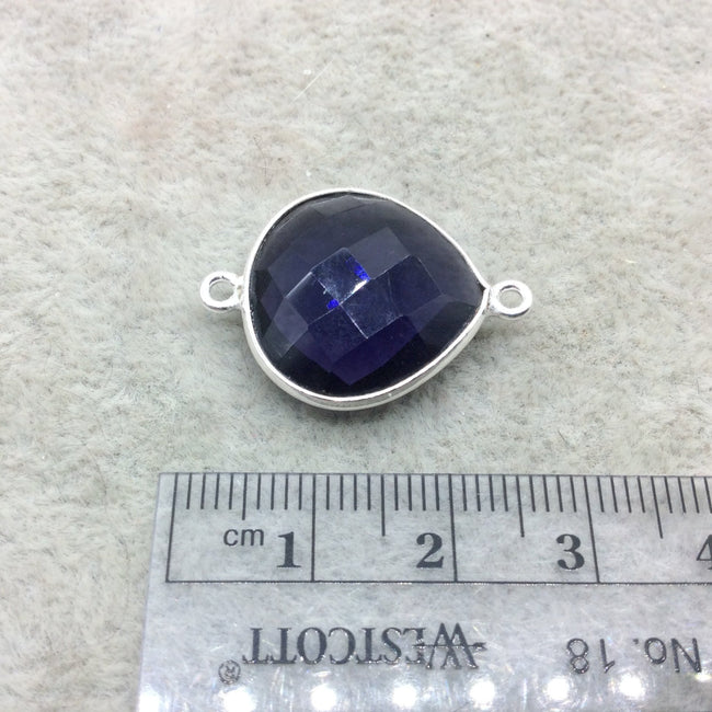 Sterling Silver Faceted Amethyst (Lab Created) Quartz Teardrop/Heart Shaped Bezel Connector - Measuring 15mm x 15mm - Sold Individually