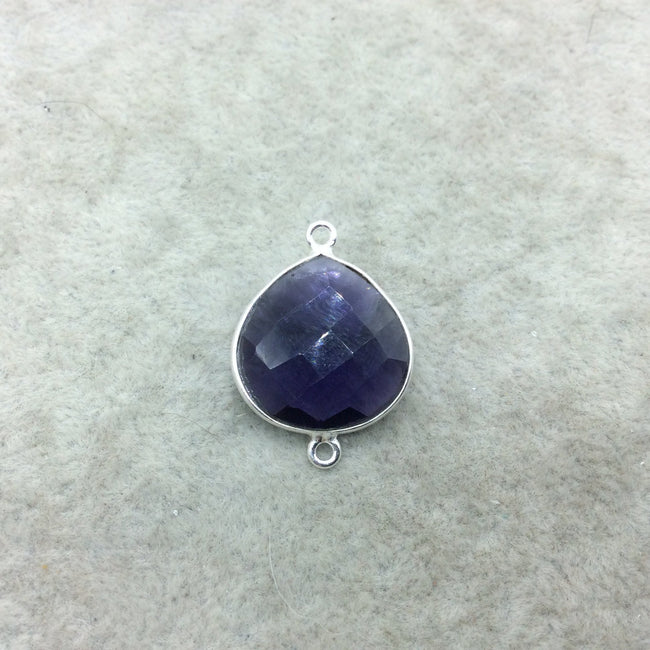 Sterling Silver Faceted Amethyst (Lab Created) Quartz Teardrop/Heart Shaped Bezel Connector - Measuring 15mm x 15mm - Sold Individually