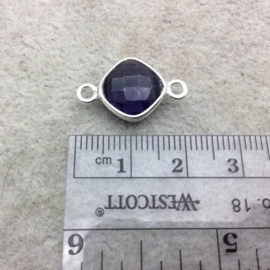 Sterling Silver Faceted Amethyst (Lab Created) Quartz Diamond Shaped Bezel Connector - Measuring 10mm x 10mm - Sold Individually
