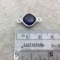 Sterling Silver Faceted Amethyst (Lab Created) Quartz Diamond Shaped Bezel Connector - Measuring 10mm x 10mm - Sold Individually